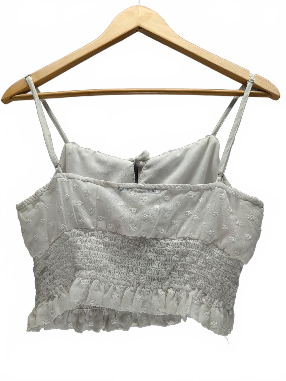 Kendall & Kylie White Floral Embroidered Smocked Crop Top M — image 3 of 6